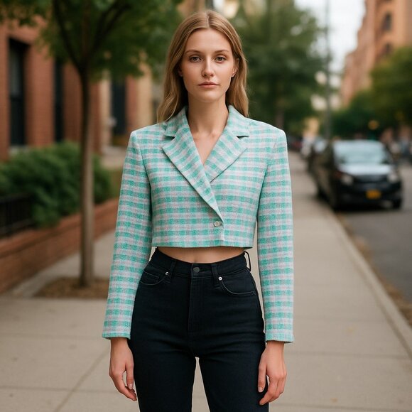 NWT ZARA TEXTURED CROPPED BLAZER BLOGGGERS FAV - Picture 1 of 12